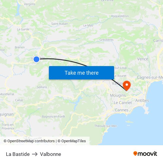La Bastide to Valbonne map