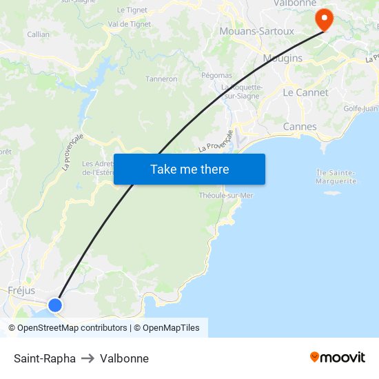 Saint-Rapha to Valbonne map