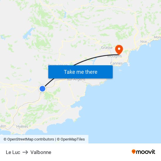 Le Luc to Valbonne map