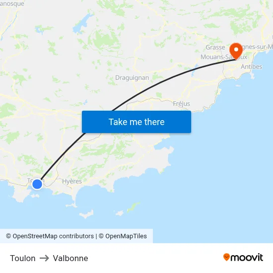 Toulon to Valbonne map