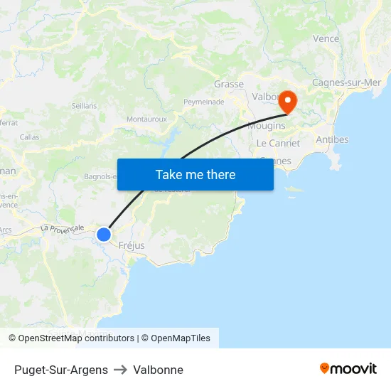 Puget-Sur-Argens to Valbonne map