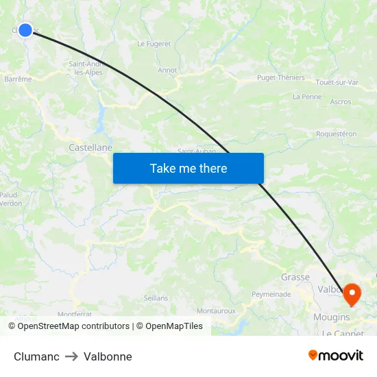 Clumanc to Valbonne map