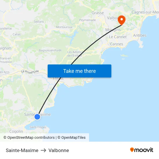 Sainte-Maxime to Valbonne map