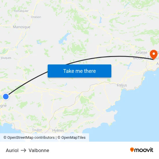 Auriol to Valbonne map