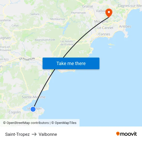 Saint-Tropez to Valbonne map