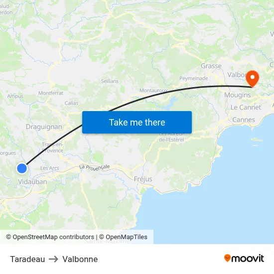 Taradeau to Valbonne map
