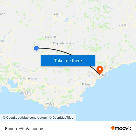 Banon to Valbonne map