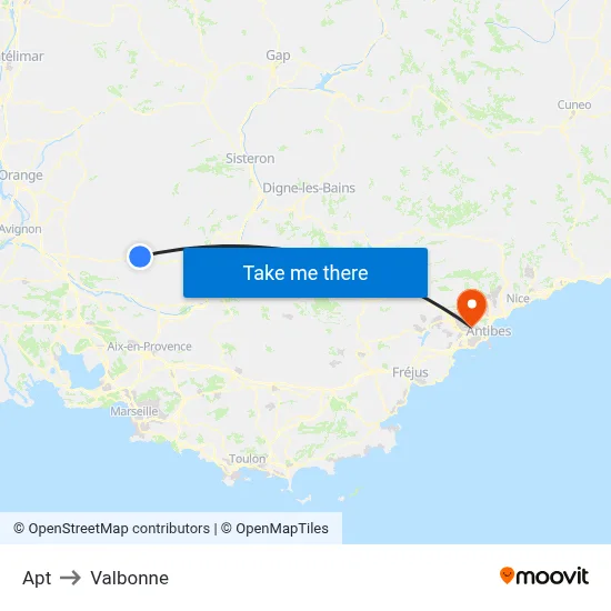 Apt to Valbonne map