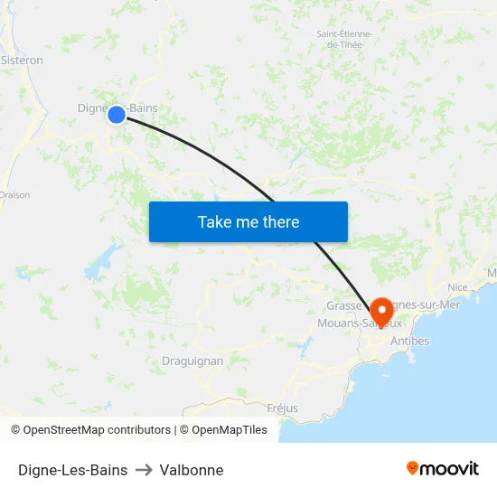Digne-Les-Bains to Valbonne map