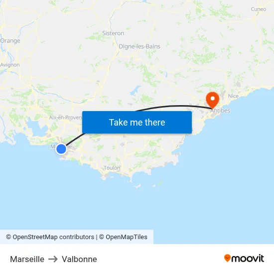 Marseille to Valbonne map