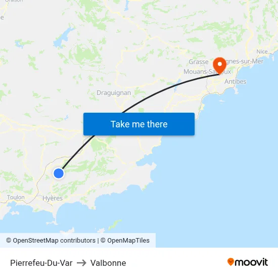 Pierrefeu-Du-Var to Valbonne map