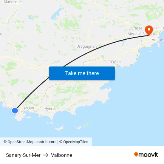 Sanary-Sur-Mer to Valbonne map