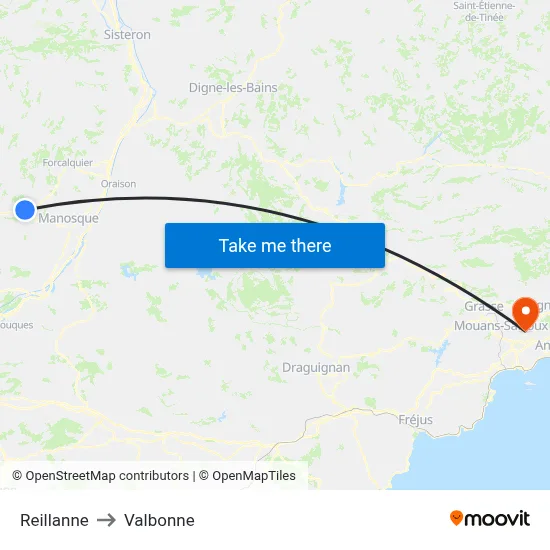 Reillanne to Valbonne map