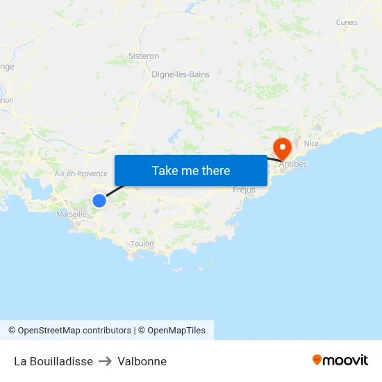 La Bouilladisse to Valbonne map