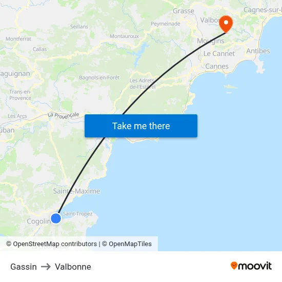 Gassin to Valbonne map