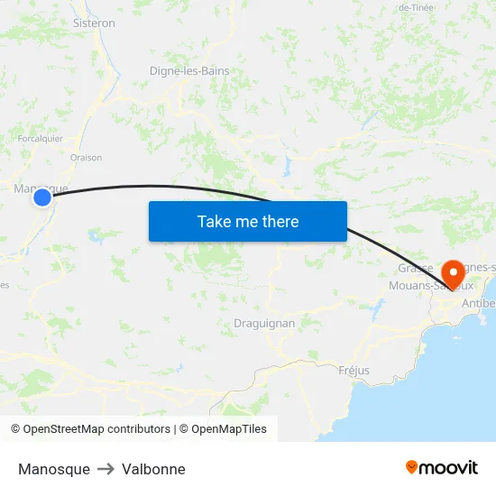 Manosque to Valbonne map