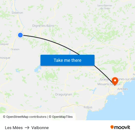 Les Mées to Valbonne map