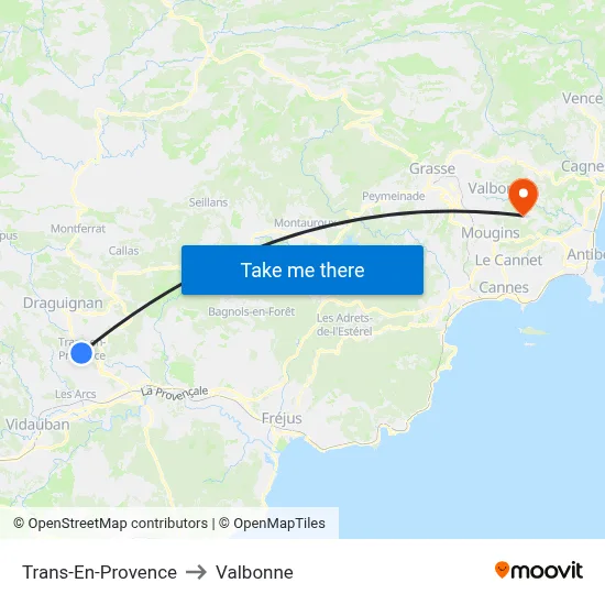 Trans-En-Provence to Valbonne map