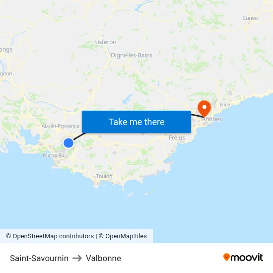 Saint-Savournin to Valbonne map
