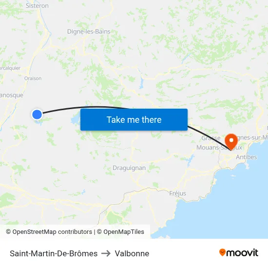 Saint-Martin-De-Brômes to Valbonne map