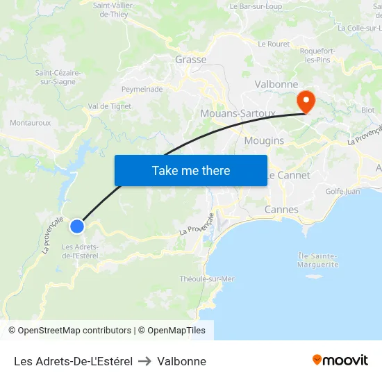 Les Adrets-De-L'Estérel to Valbonne map