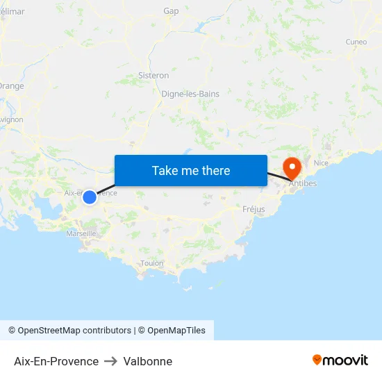 Aix-En-Provence to Valbonne map