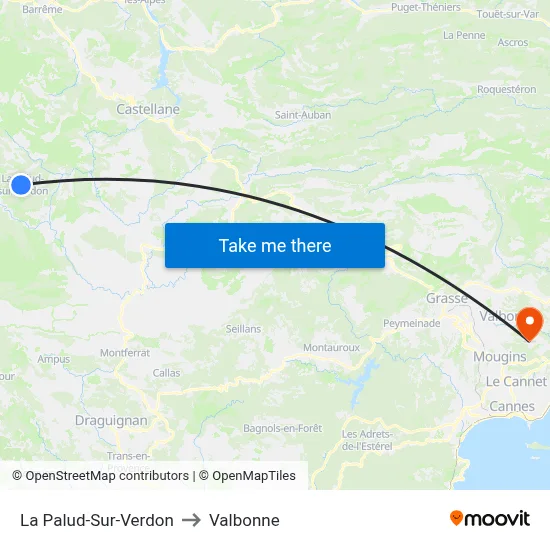 La Palud-Sur-Verdon to Valbonne map