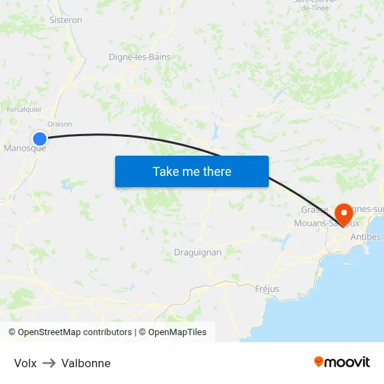 Volx to Valbonne map