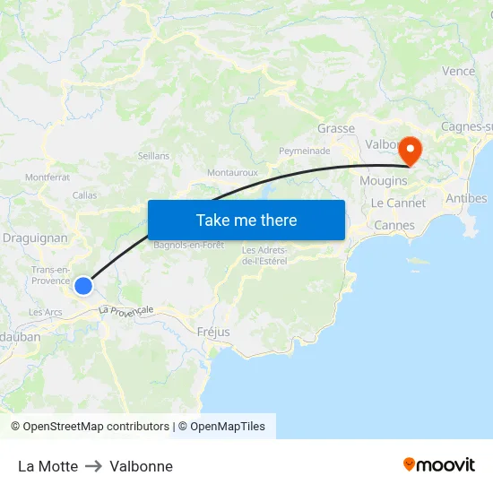 La Motte to Valbonne map