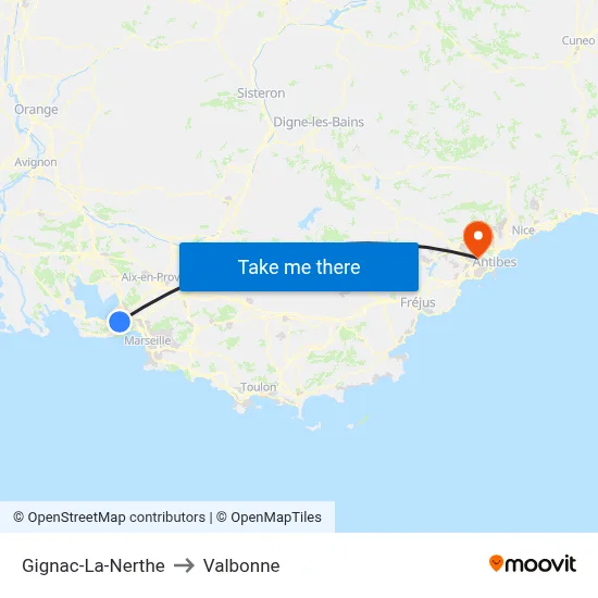 Gignac-La-Nerthe to Valbonne map