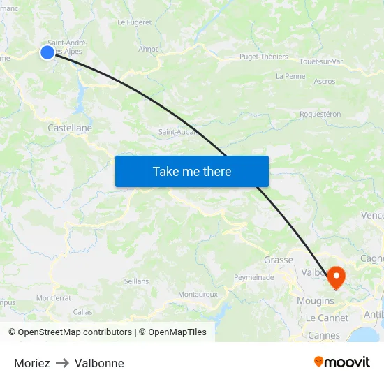 Moriez to Valbonne map