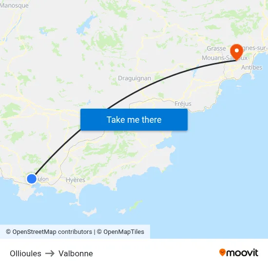 Ollioules to Valbonne map