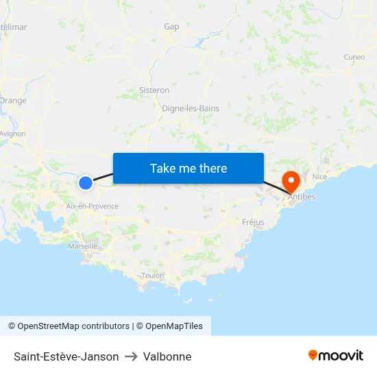 Saint-Estève-Janson to Valbonne map