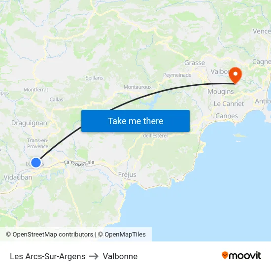 Les Arcs-Sur-Argens to Valbonne map