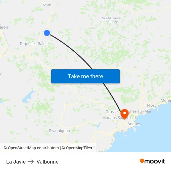 La Javie to Valbonne map