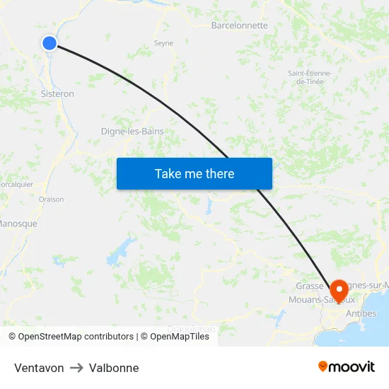 Ventavon to Valbonne map