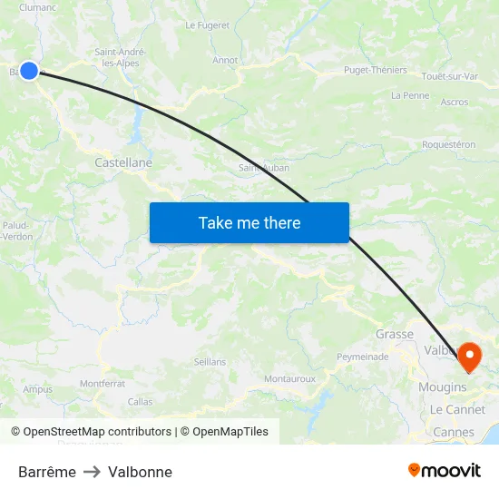 Barrême to Valbonne map