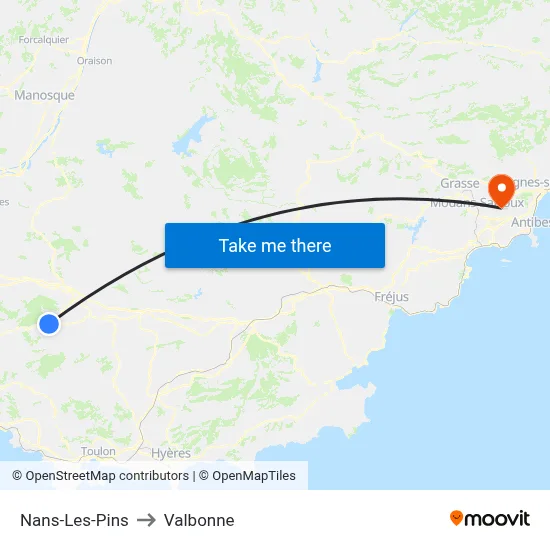 Nans-Les-Pins to Valbonne map