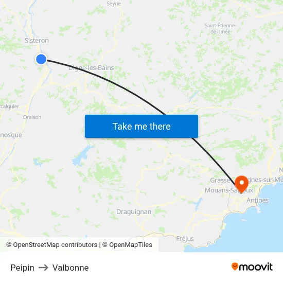 Peipin to Valbonne map
