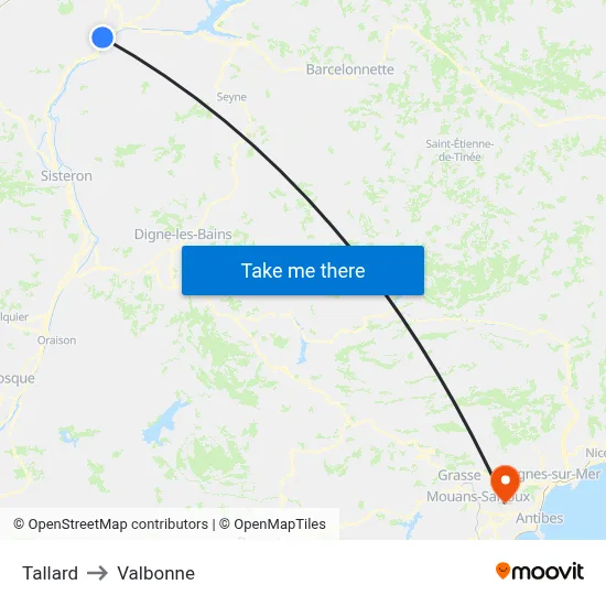 Tallard to Valbonne map