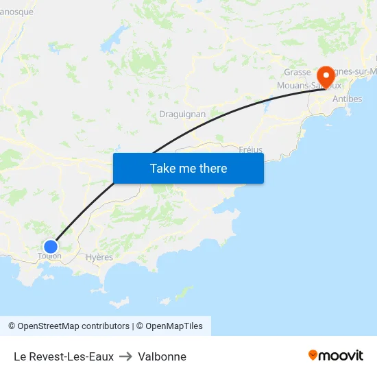 Le Revest-Les-Eaux to Valbonne map