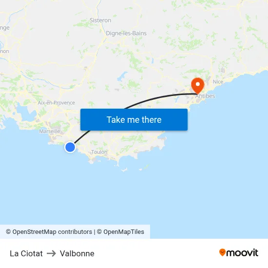 La Ciotat to Valbonne map