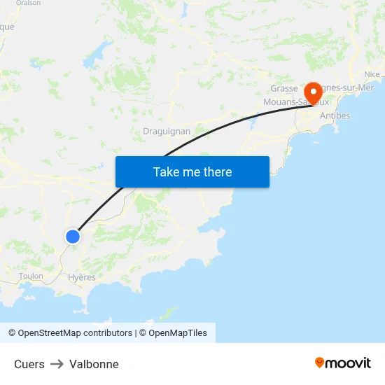 Cuers to Valbonne map