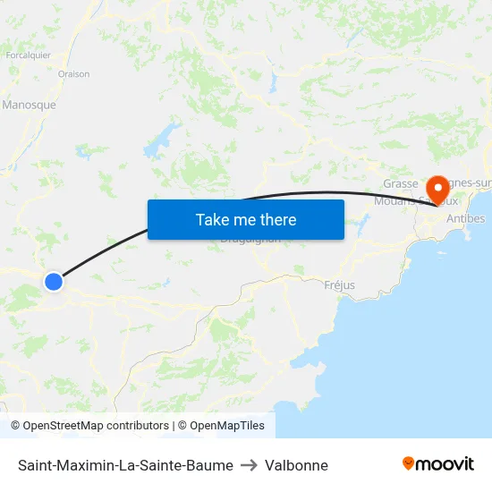 Saint-Maximin-La-Sainte-Baume to Valbonne map