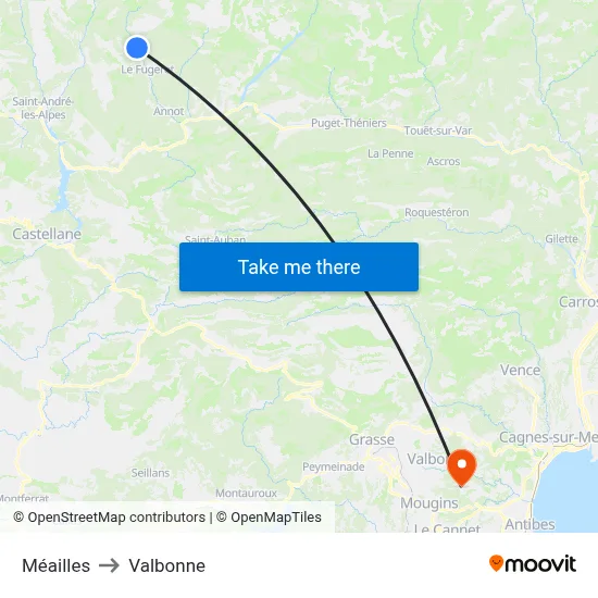 Méailles to Valbonne map