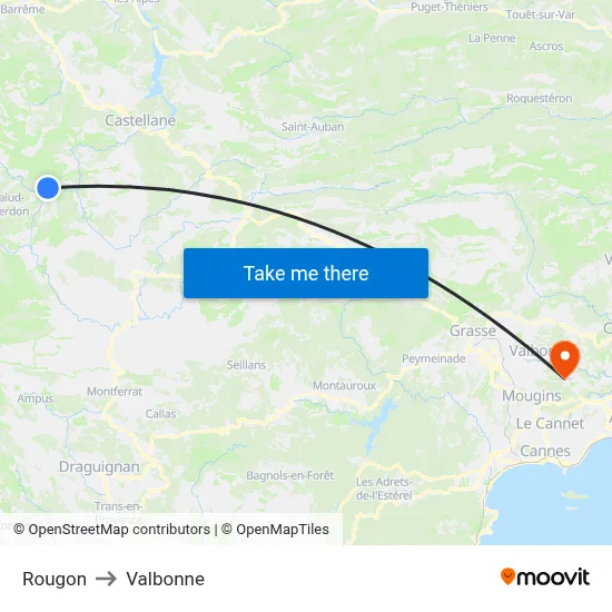 Rougon to Valbonne map