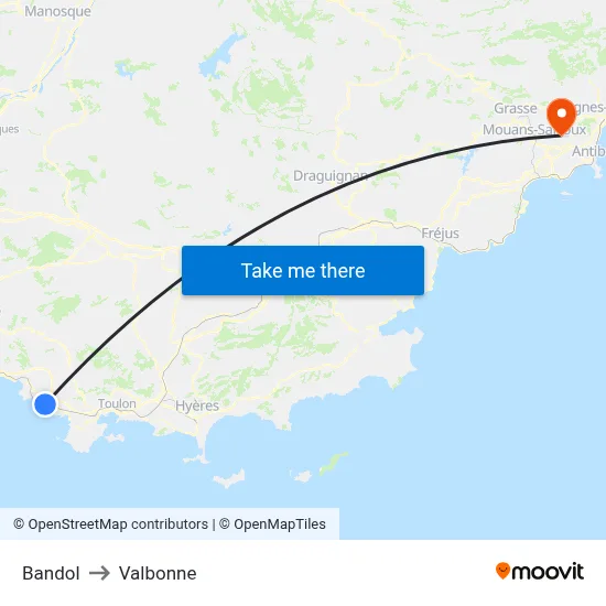 Bandol to Valbonne map