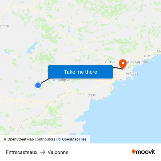 Entrecasteaux to Valbonne map