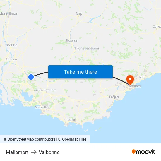 Mallemort to Valbonne map