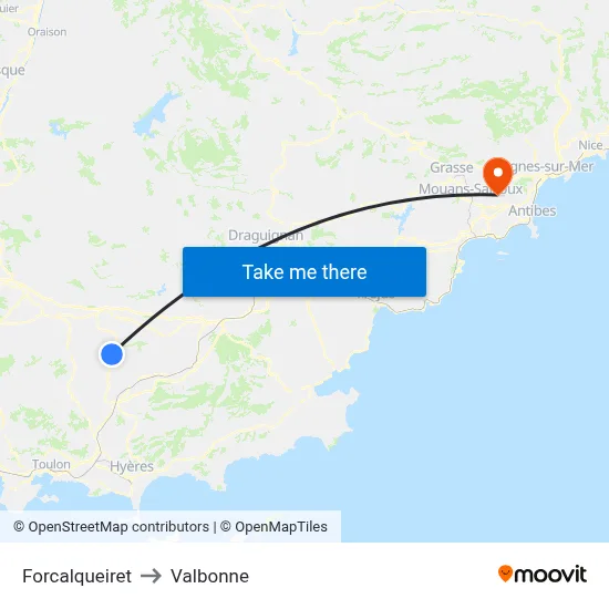 Forcalqueiret to Valbonne map